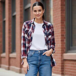 Rails Kendra Shirt Navy & Red Flannel Plaid Button Up Long Sleeve Womens Small
